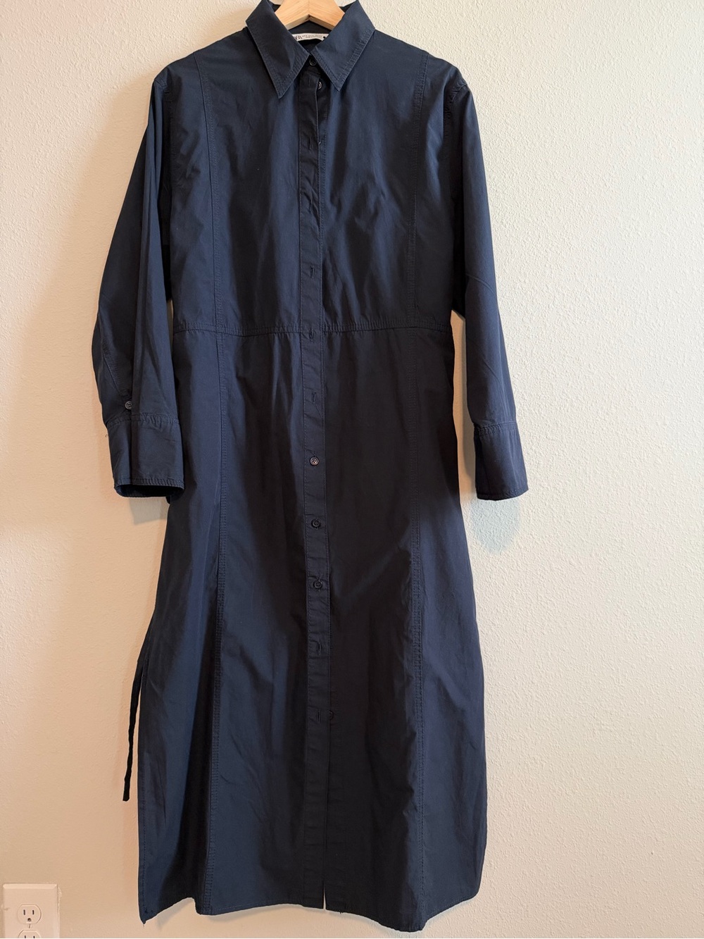 Zara Black Long-Sleeve Button-Front Shirt Dress